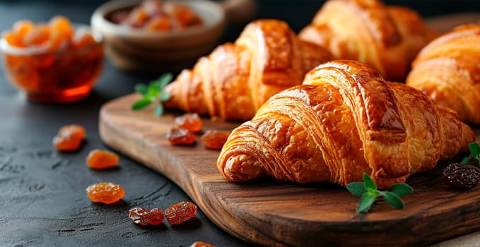 Freshly baked French Parisian croissants on white isolated background AI generated image