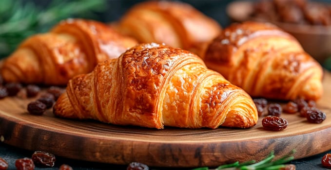 Freshly baked French Parisian croissants on white isolated background AI generated image