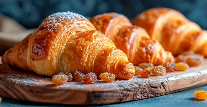 Freshly baked French Parisian croissants on white isolated background AI generated image