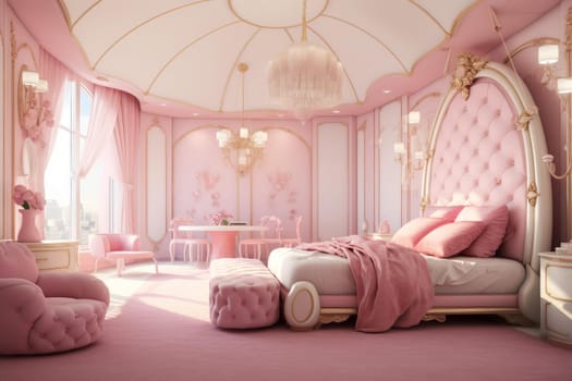 Princess pink royal bedroom. Home wall. Generate Ai