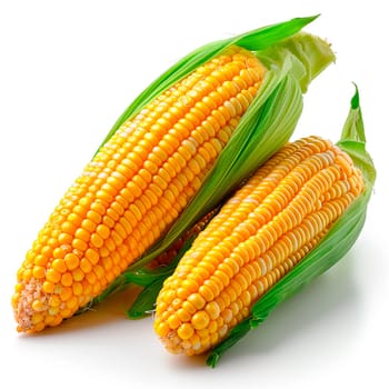 Fresh corn cobs on white isolated background AI generated image