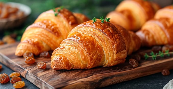 Freshly baked French Parisian croissants on white isolated background AI generated image