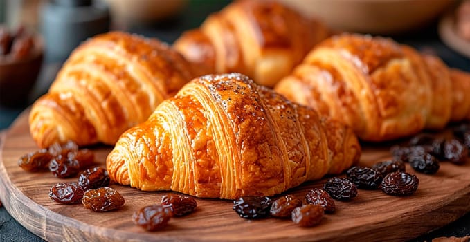 Freshly baked French Parisian croissants on white isolated background AI generated image