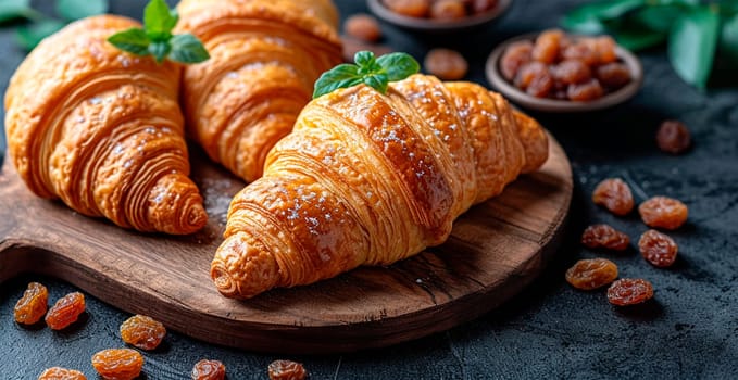 Freshly baked French Parisian croissants on white isolated background AI generated image