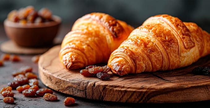 Freshly baked French Parisian croissants on white isolated background AI generated image
