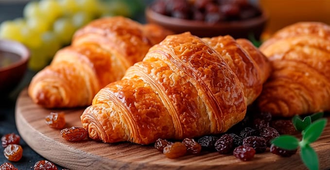 Freshly baked French Parisian croissants on white isolated background AI generated image