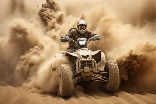 Gritty Quad bike dust. Sand action. Generate Ai