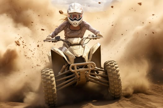 Quad bike dust. Sand action. Generate Ai
