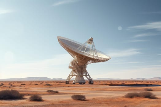Radio telescope pointing sky. Astronomy space science antenna rotation. Generate Ai
