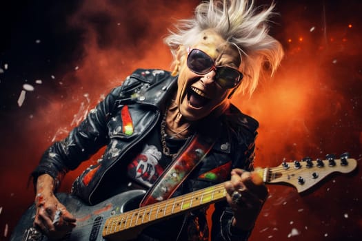 Punk old woman person rock concert. Show star. Generate Ai