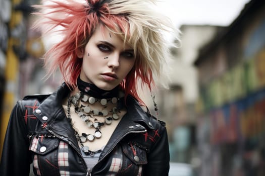 Punk rock woman. Female hair luxury. Generate AI