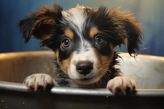 Puppy dog foam bath. Home water. Generate Ai