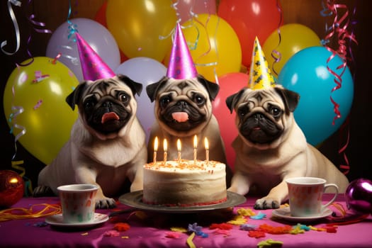 Pug birthday cap. Cute white gift. Generate Ai