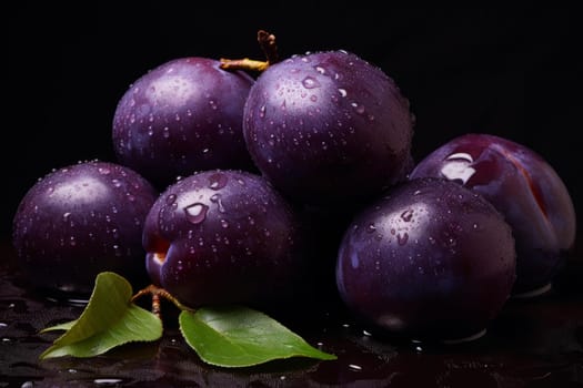 Purple plums. Fruity organic dessert. Generate Ai