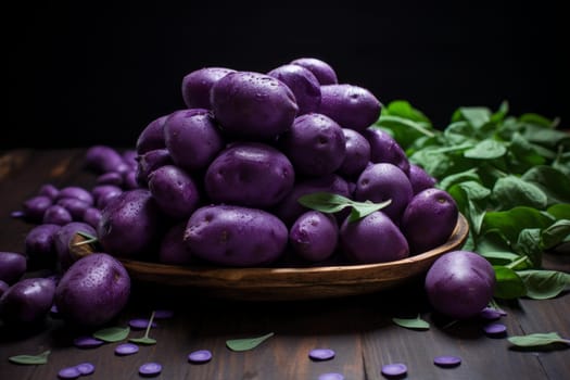 Purple sweet potatoes pile food. Crop skin organic healthy slice. Generate Ai