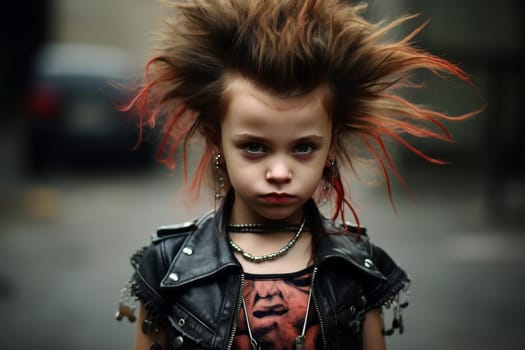 Punk colorful girl. City street photo with stylish girl. Generate Ai