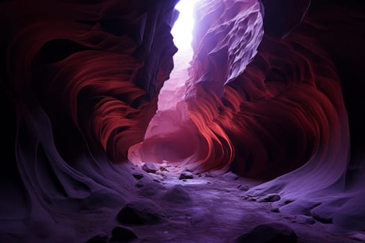 Purple cave rock. Canyon wall. Generate Ai