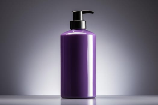 Purple cosmetic bottle. Care clean spa. Generate Ai