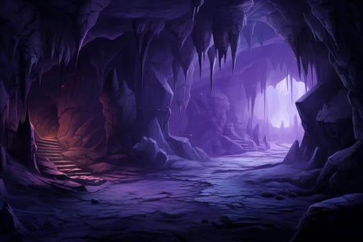 Purple cave rock stone. Natural beauty. Generate Ai