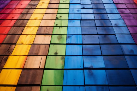Rainbow wooden planks. Colorful board. Generate Ai