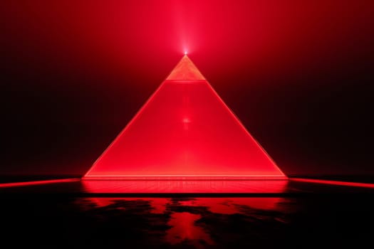 Cyber pyramid red fire. Element glow. Generate Ai