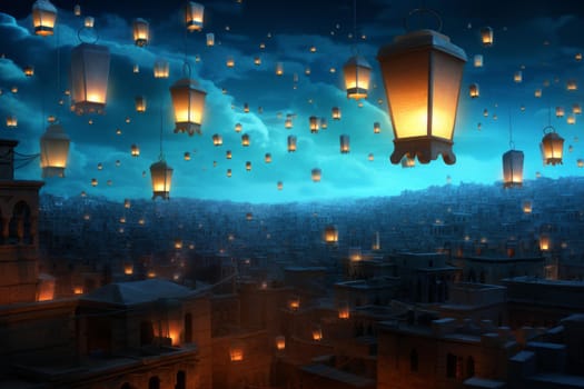 Ramadan congratulations. Food lantern design. Generate Ai