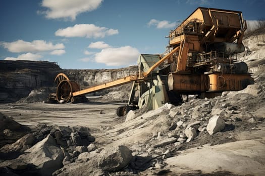 Quarry machinery mine view. Vehicle miner. Generate Ai