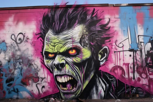 Punk zombie graffiti makeup. Male dark. Generate AI