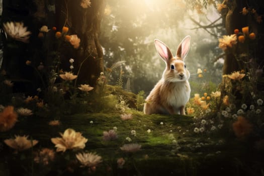 Fairy forest rabbit. Tale fairy. Generate Ai