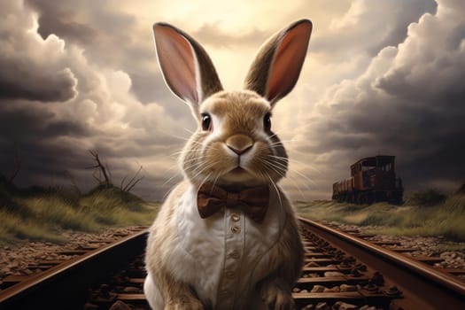 Rabbit appearing lost in nature. Colorful nature fauna easter bunny. Generate Ai