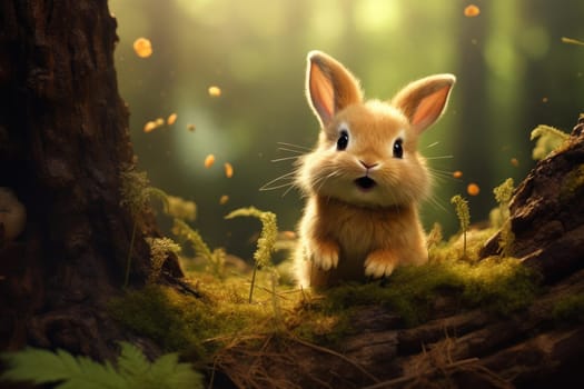 Fairy cute rabbit forest. Pet tale. Generate Ai
