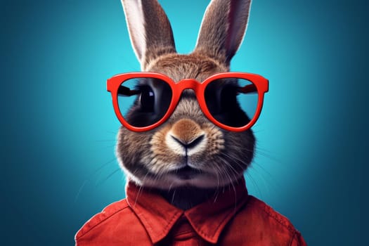Rabbit glasses. Farm cute pet. Generate Ai