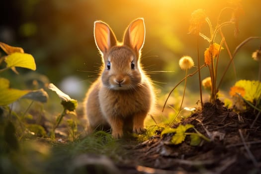 Rabbit forest nature. Wild cute animal fur mammal. Generate Ai