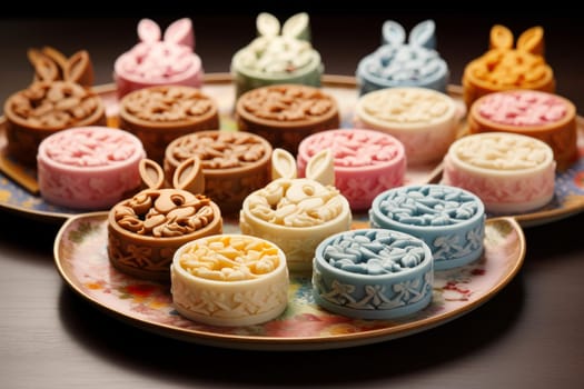 Rabbit chinese mooncake. Chinese food. Generate Ai