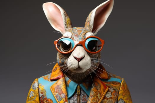 Rabbit glasses jacket. Pet mammal. Generate Ai
