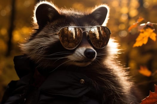 Raccoon sunglasses. Success cute vacation. Generate Ai
