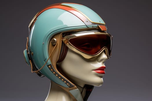 Woman racer helmet. Girl portrait. Generate Ai