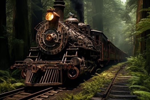 Railroad forest train. Rail nature. Generate Ai