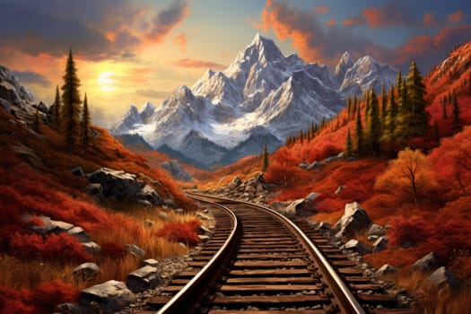 Railway mountains. Nature landscape scenic. Generate Ai