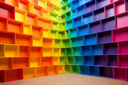 Colorful folders wooden bookshelves. Report organize stack color. Generate Ai
