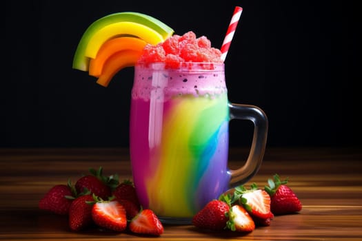 Rainbow smoothie. Glass drink diet. Generate Ai