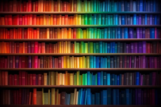 Colorful folders bookshelves rainbow. Office paper empty portfolio. Generate Ai