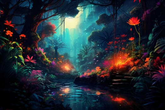 Rainforest jungle. Amazon tree leaf. Generate Ai
