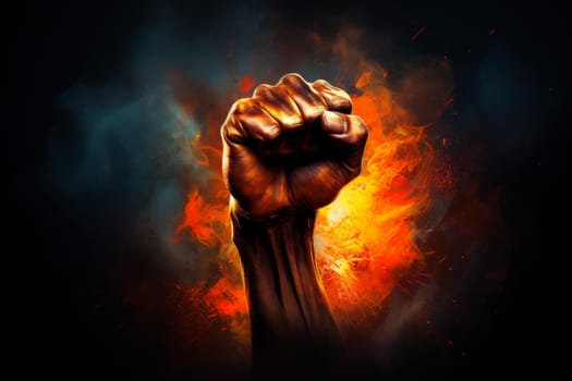 Raised fist blurry. Revolution begins with a raised and courageous fist. Generate AI