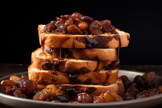 Raisin slices bread stack. Food nutrition. Generate AI