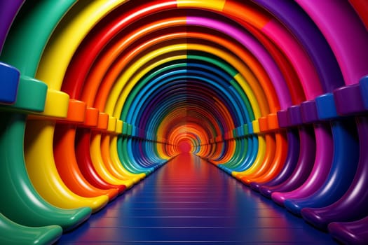 Rainbow tunnel. Color urban travel. Generate Ai
