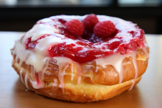 Raspberry danish bun. French pastry. Generate Ai
