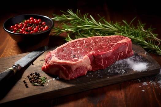 Raw beef steak. Protein fresh slice. Generate Ai