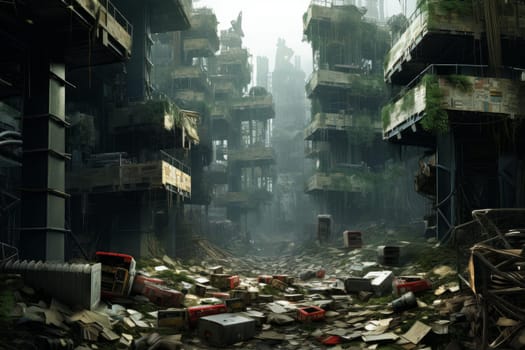 Recycling factory day. Trash pile. Generate Ai