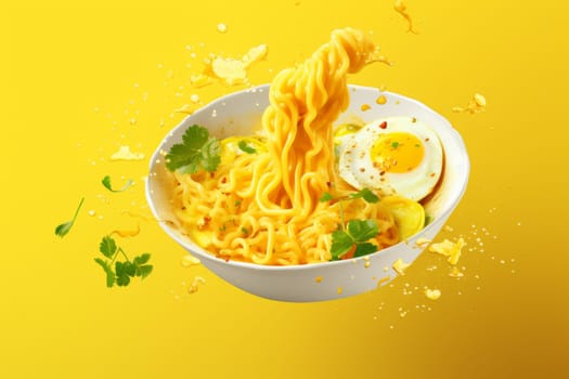 Ramen yellow background. Asian meal. Generate Ai